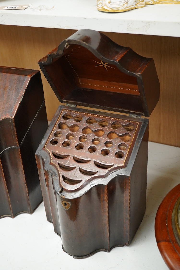 A pair of George III mahogany knife boxes, one with original interior, 34.5cm